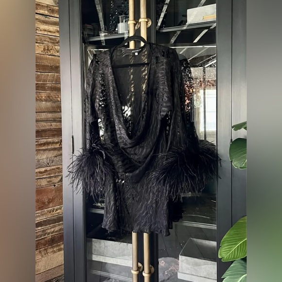 Dana Foley Dresses & Skirts - Elegant Black Feathered Mini Dress animal print